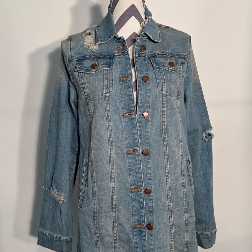 Oversized Distressed Denim Jean Jacket Fashion Nova Size Small